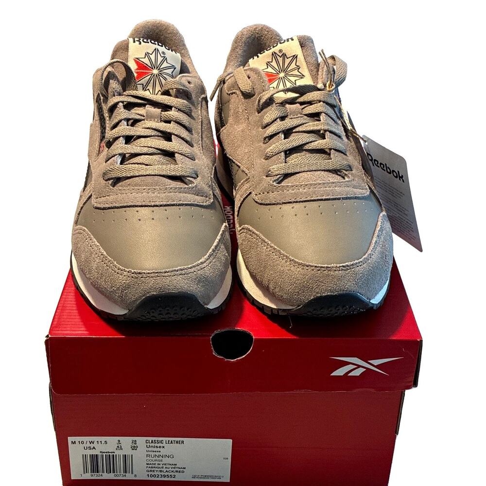 NIB Reebok Classic Leather Grey Black Red Suede Retro Running Shoes 100239552